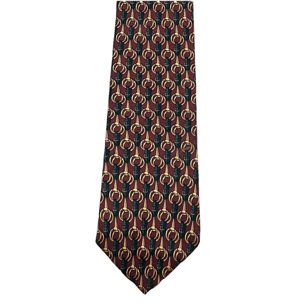 BROOKS BROTHERS Makers Men's 100% Silk Necktie Designer EQUESTRIAN Burgundy Gold